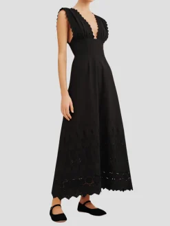 Amelia Embroidered V-Neck Cotton Maxi Dress