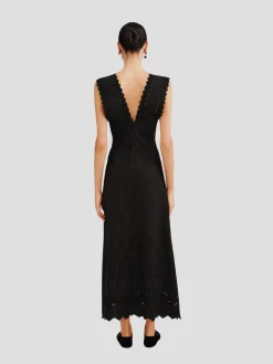 Amelia Embroidered V-Neck Cotton Maxi Dress