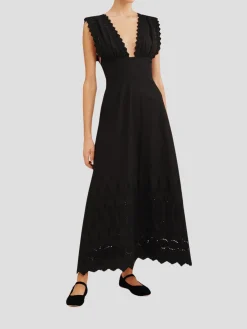 Amelia Embroidered V-Neck Cotton Maxi Dress