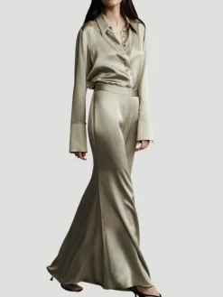 At Last Maxi Silk Skirt in Sage