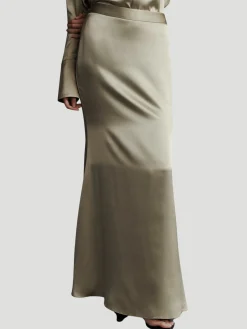 At Last Maxi Silk Skirt in Sage