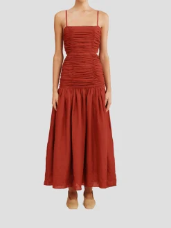 Aurelia Ruched Square-Neck Dress