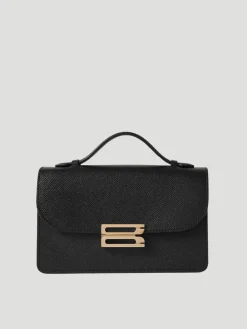 B Buckle Mini Black Textured-Leather Shoulder Bag