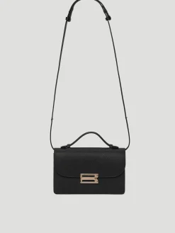 B Buckle Mini Black Textured-Leather Shoulder Bag