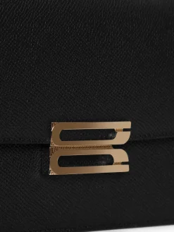 B Buckle Mini Black Textured-Leather Shoulder Bag