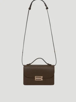 B Buckle Mini Khaki Textured-Leather Shoulder Bag