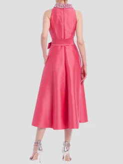 Beaded Halter Full Skirt Dress in Rose