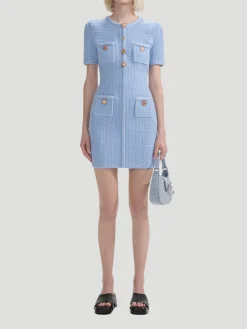Blue Jewel Button Knit Mini Dress