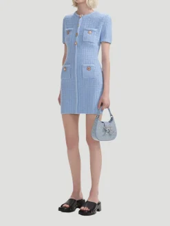 Blue Jewel Button Knit Mini Dress