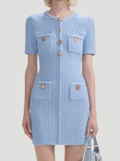 Blue Jewel Button Knit Mini Dress