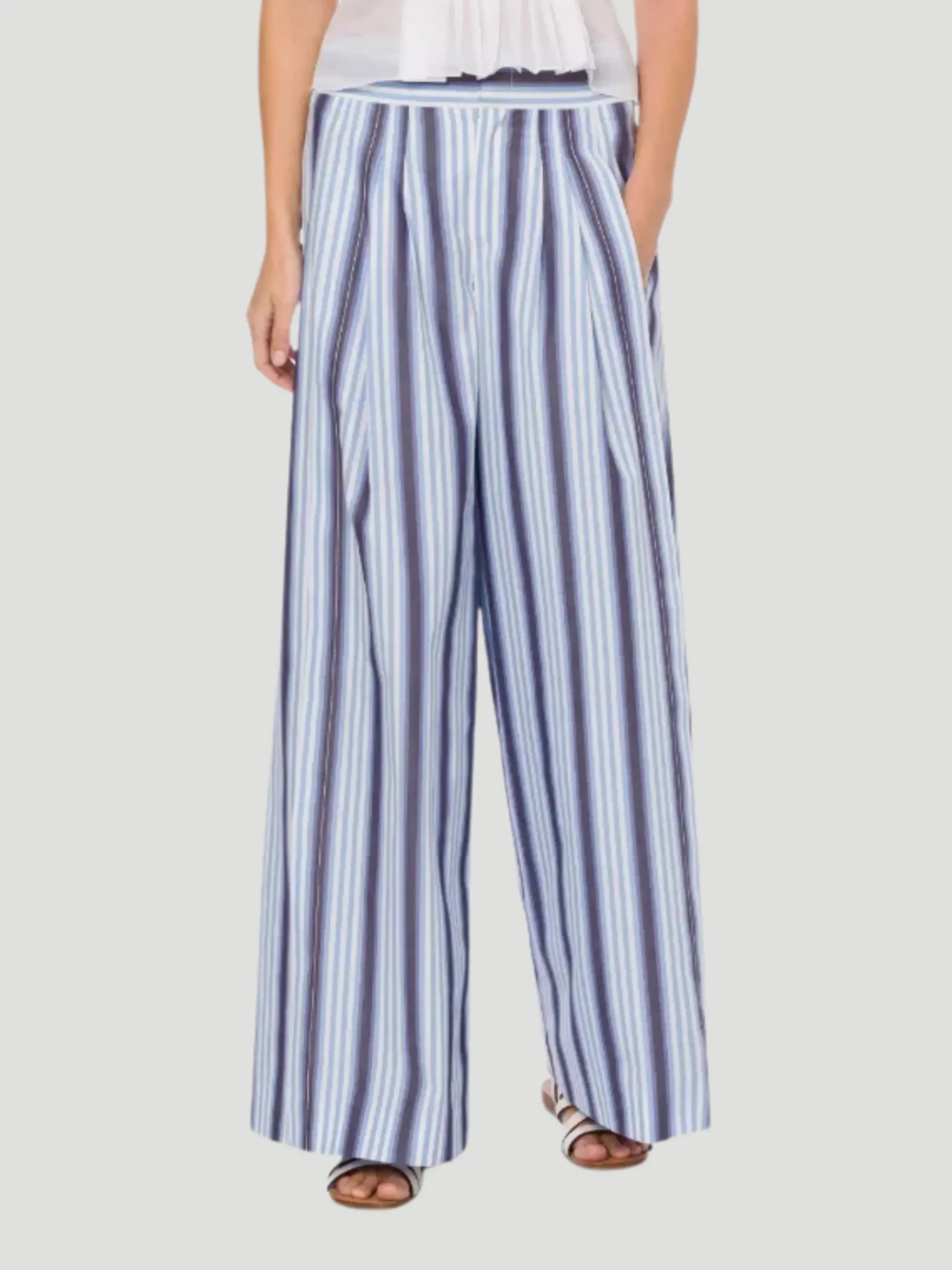 Blue Stripe Poplin Wide Leg Pant