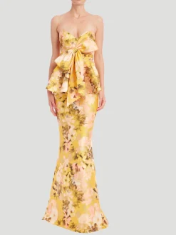 Bow Peplum Printed Gown