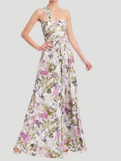 Butterfly Printed One Shoulder Gown