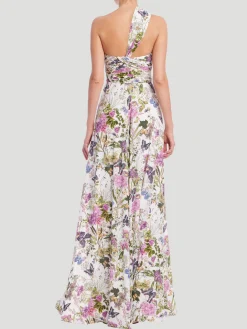 Butterfly Printed One Shoulder Gown