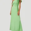 Celia One Shoulder Ruffled Maxi Dress in Green
