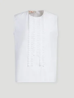 Cotton Poplin Sleeveless Pleated-Front Top