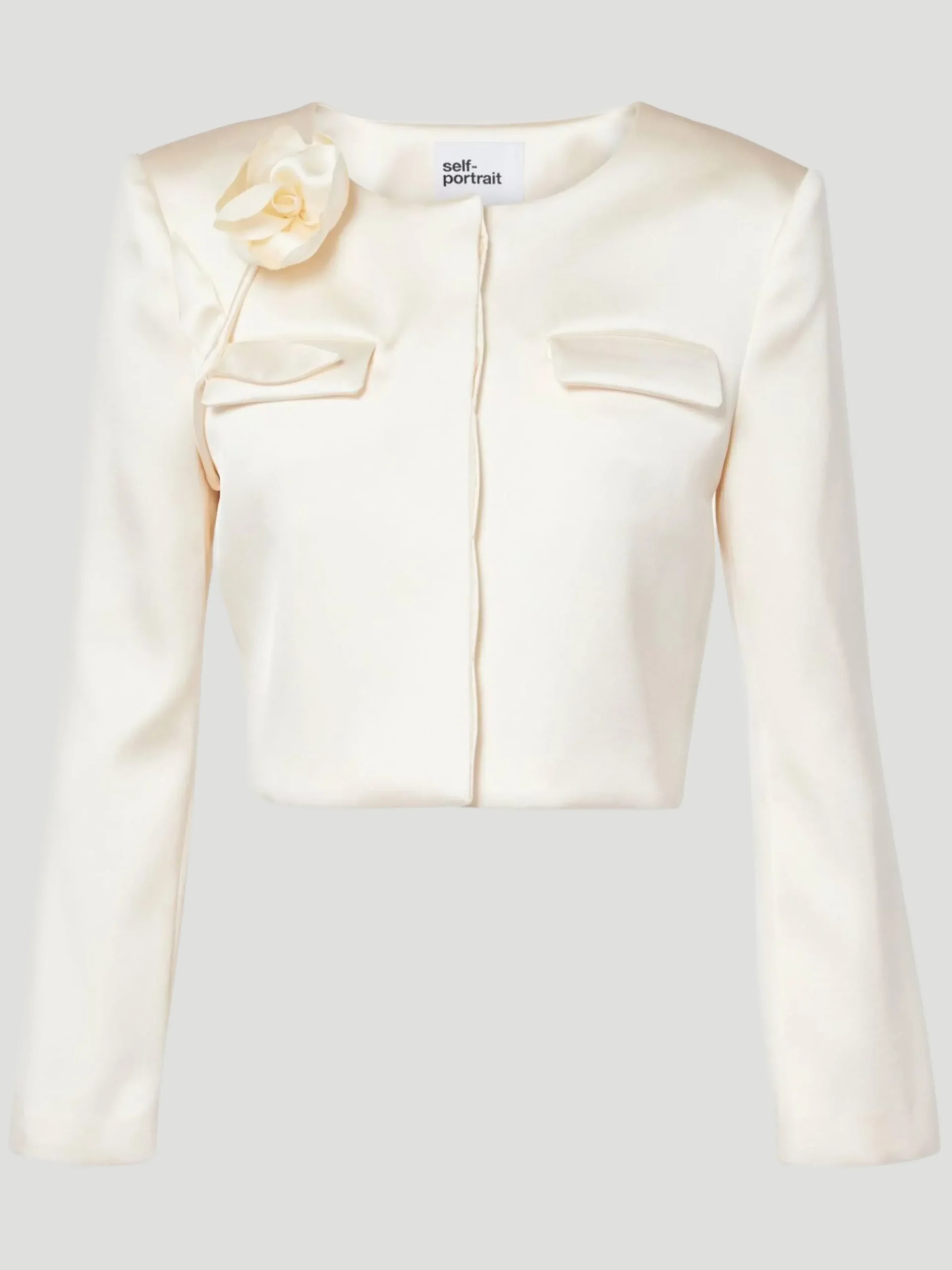 Cream 3D Flower Satin Jacket