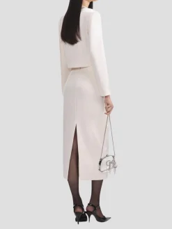 Cream 3D Flower Satin Midi Skirt