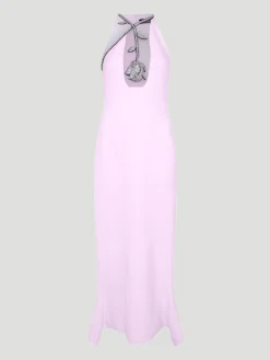 Crystal Rose Flower Embroidered Chest Midi Flounce Dress