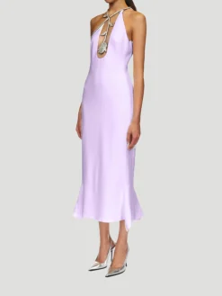 Crystal Rose Flower Embroidered Chest Midi Flounce Dress