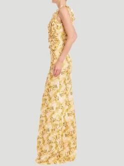 3D Applique Sleeveless Column Gown