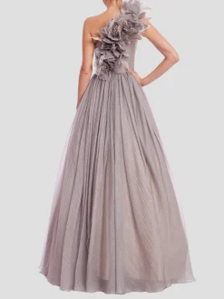 3D Feather One Shoulder Gown