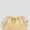 Drawstring Pouch Gold Studs in Light Gold Metallic Nappa