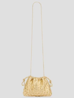 Drawstring Pouch Gold Studs in Light Gold Metallic Nappa