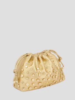 Drawstring Pouch Gold Studs in Light Gold Metallic Nappa