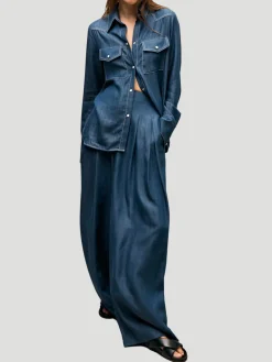 Drew Wide-Leg Tencel Pant in Indigo