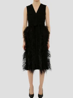 Elizabeth Feather Midi Dress in Black