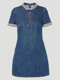 Embellished Denim Mini Dress in Blue