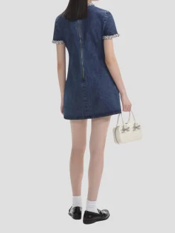 Embellished Denim Mini Dress in Blue