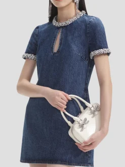 Embellished Denim Mini Dress in Blue