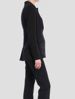 Embroidered Single Breasted Blazer in Black