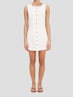 Emma Button Down Mini Dress in White