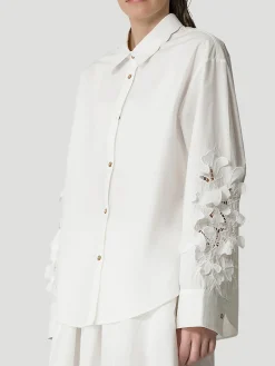 En Fleur Cotton Embroidered Shirt in White