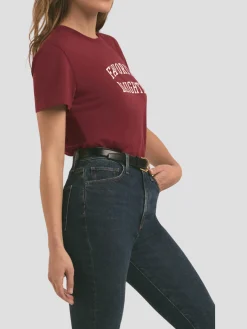 Favorite Daughter Crop Collegiate Tee in Burgundy