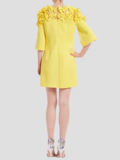 Floral Laser Yoke Dress in Yellow