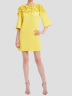 Floral Laser Yoke Dress in Yellow