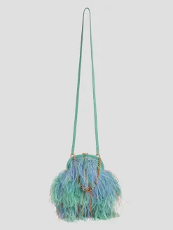 Frame Green Feathered Crossbody with Gold Chain