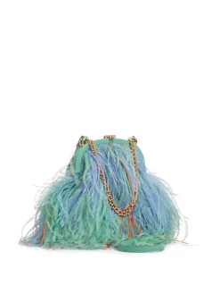 Frame Green Feathered Crossbody with Gold Chain