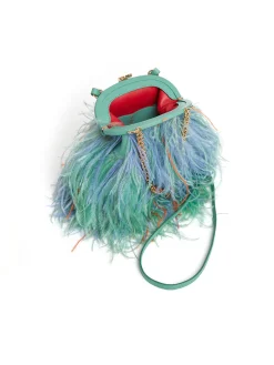 Frame Green Feathered Crossbody with Gold Chain