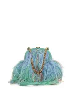 Frame Green Feathered Crossbody with Gold Chain