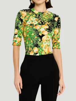 Garden Floral-Print Cropped Sleeve T- Shirt