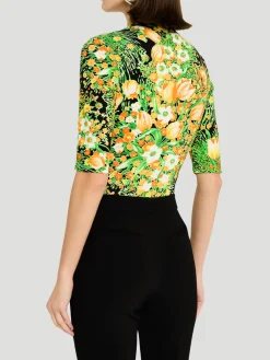 Garden Floral-Print Cropped Sleeve T- Shirt
