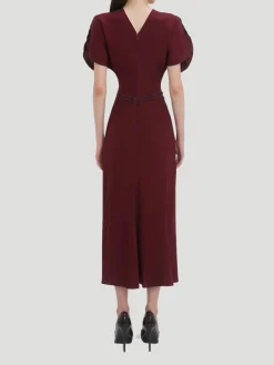 Gathered Waist Midi Dress in Port