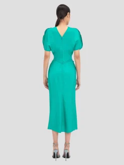 Gathered Waist Midi Dress in Peacock