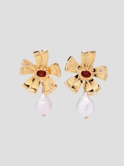 Gold Lotus Pearl Earrings