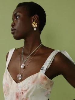 Gold Lotus Pearl Earrings